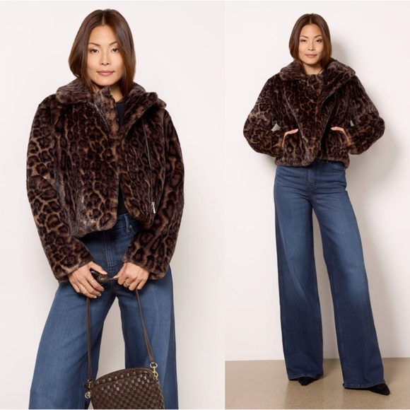 Apparis Dahlia Leopard Recycled Polyester Pluche Faux Fur Biker Jacket S M NWT - Picture 1 of 17